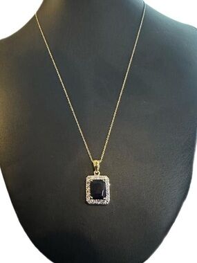 Emerald Cut Natural 4.00 ct Sapphire Necklace 18" Chain Sterling Silver